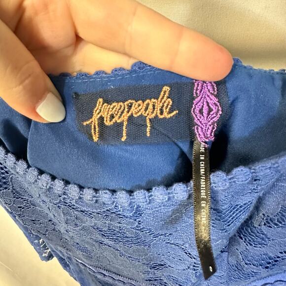 Free People Petit Trianon Royal Blue Lace Babydoll Empire Waist Mini Dress 0 - Picture 3 of 8